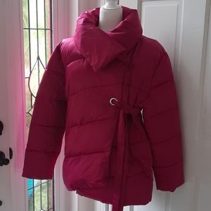 red wrap puffer jacket